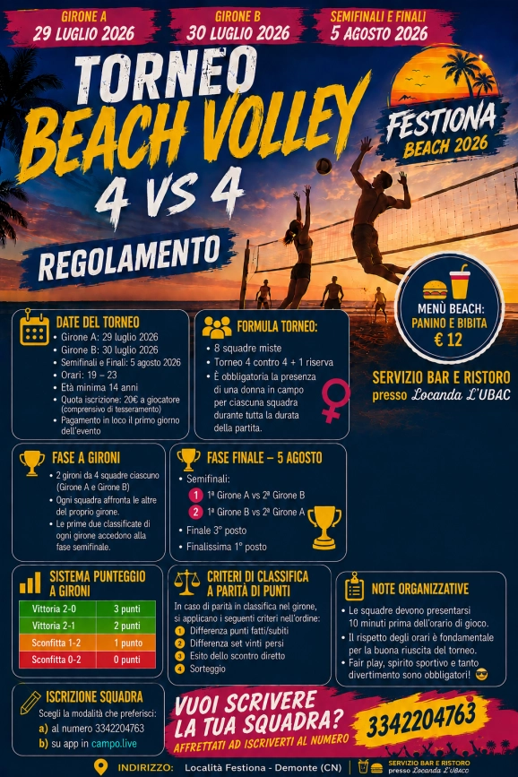Torneo Beach Volley 4 vs 4 – FESTIONA BEACH 2026